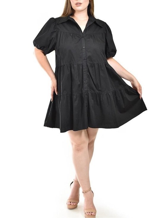 Dresses & Skirts - Black Tiered Button-Front Shirt Dress